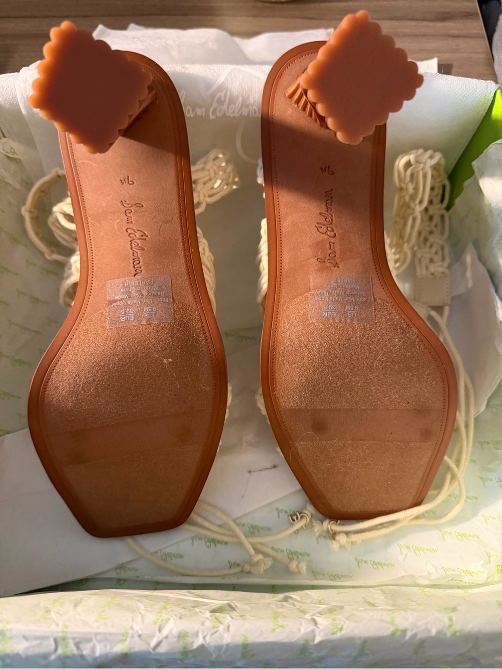 Sam Edelman Cream Braided Ankle-Tie Heels - Picture 14 of 15